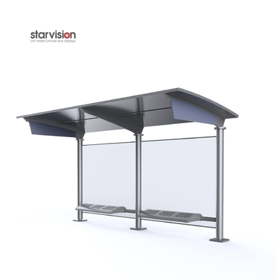 Clear Safety Glass Rear Wall Metal Bus Stop / Ooh Bus Shelter 3 years Warranty