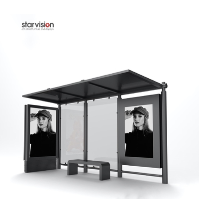 Outdoor Furniture Aluminum Alloy Smart Bus Shelter With Static Scrolling Poster