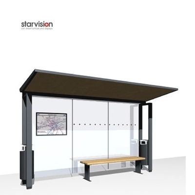 Width 2500mm Metal Smart Bus Shelter Integrate Dustbin And Waiting Bench