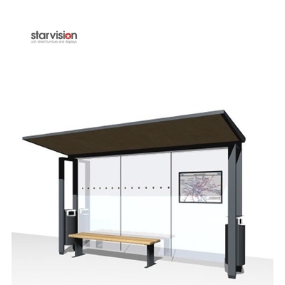 Width 2500mm Metal Smart Bus Shelter Integrate Dustbin And Waiting Bench