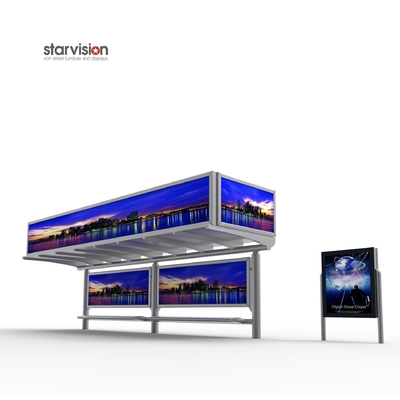 Simple Elegant 1600mm High Smart Bus Shelter With Outdoor Advertising Light Box
