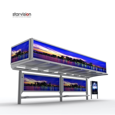 Simple Elegant 1600mm High Smart Bus Shelter With Outdoor Advertising Light Box