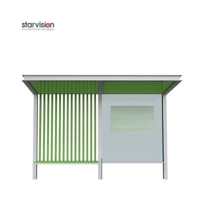 Slim Flat Roofing L4200mm Advertising Bus Shelter With Bench For Infrastructure