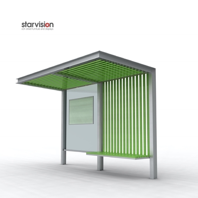 Slim Flat Roofing L4200mm Advertising Bus Shelter With Bench For Infrastructure