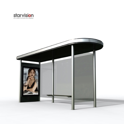 Flat Roof 1185*1750mm advertising SS Bus Shelter / Smart Bus Stop