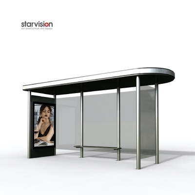 Flat Roof 1185*1750mm advertising SS Bus Shelter / Smart Bus Stop