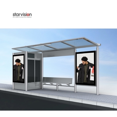 Rust Proof Smart Bus Station Shelter With Vending Kiosk And Lcd Advertising Display
