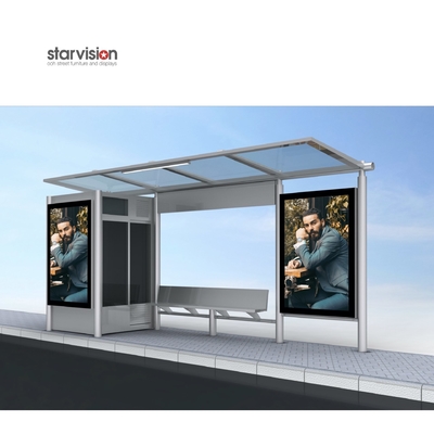 Rust Proof Smart Bus Station Shelter With Vending Kiosk And Lcd Advertising Display