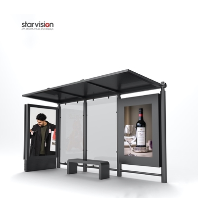 Scrolling Light Box Smart Bus Shelter Outdoor Bus Station Corrosion Resistant