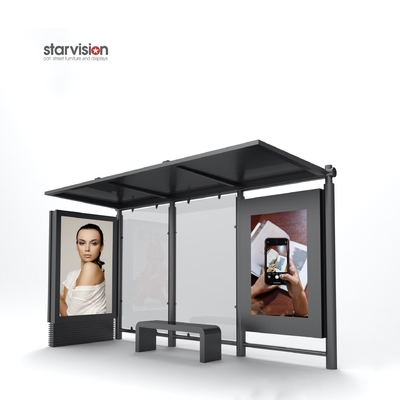 Scrolling Light Box Smart Bus Shelter Outdoor Bus Station Corrosion Resistant