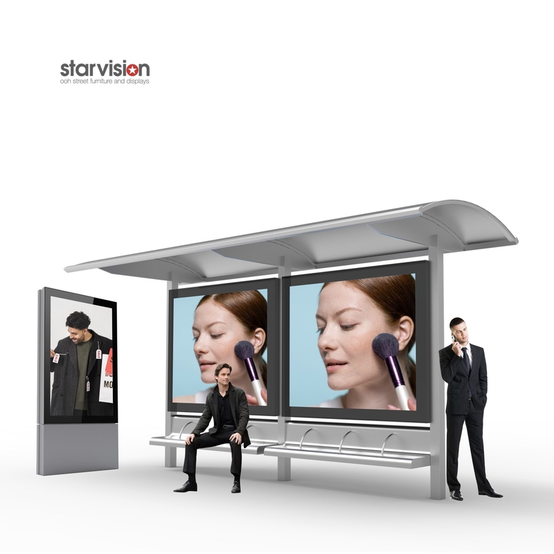 Stainless Steel Anticorrosion Bus Shelter With Bench And Advertising Light Box